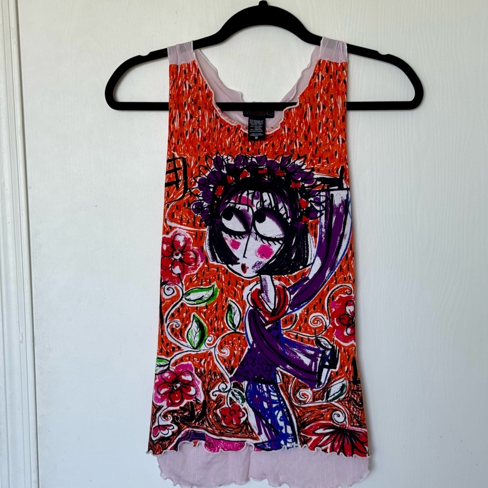 Custo Barcelona Pink and Orange Graphic Floral Girl Tank